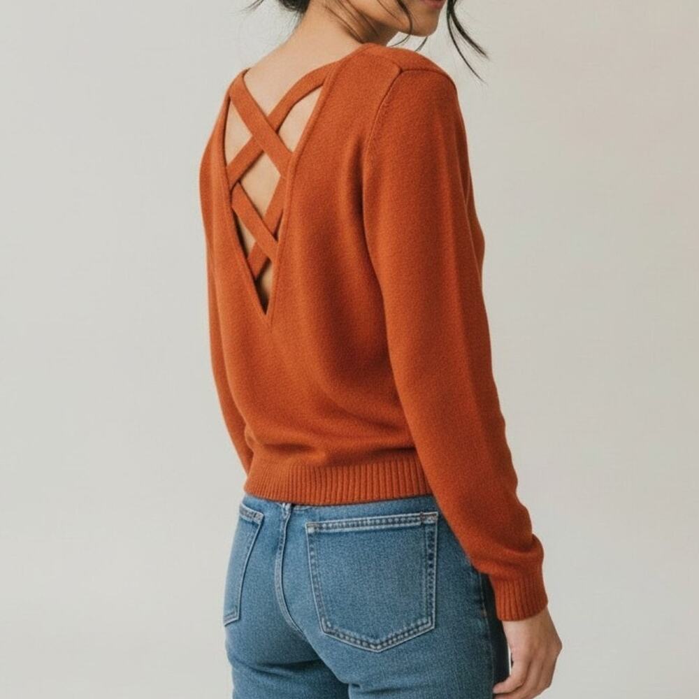 Love Ellie Orange Crisscross Back Long Sleeve Sweater Women's Size XS NWOT
